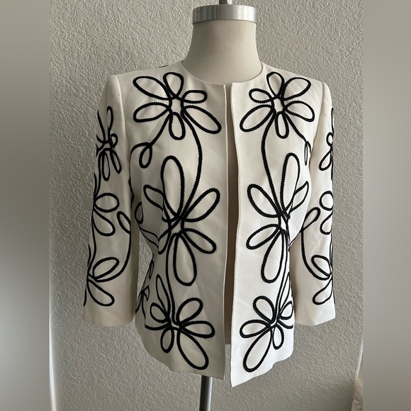 Kasper off white / black detailing silk blazer jackets women’s size 8 - Picture 1 of 6